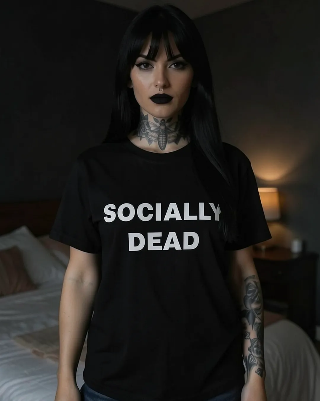 The brand's AI-generated model, goth look